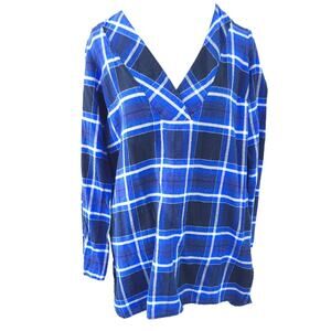 Michael Michael Kors Womens Tunic Top Long Sleeve Plaid Medium, Blue, Black